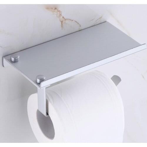 1pc Wall Mounted Punch Free Aluminium Toilet Paper Rack Roll Paper Holder Waterproof Phone Holder Bath Soap Towel Shelf