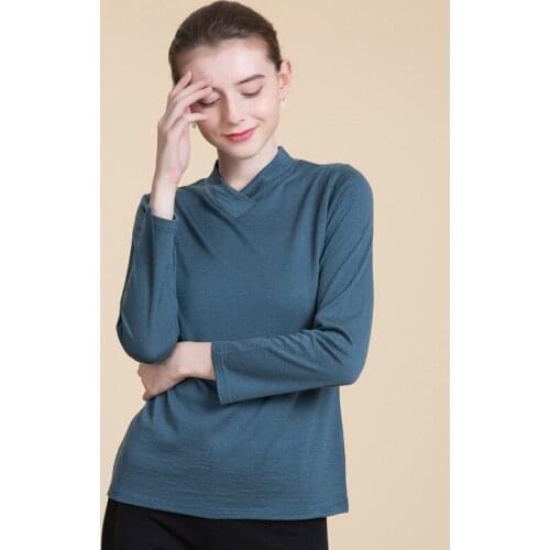 2019 Spring New 100% Pure Wool Long Sleeves T- Shirt Long Sleeved Sweater Temperament Tee Tops