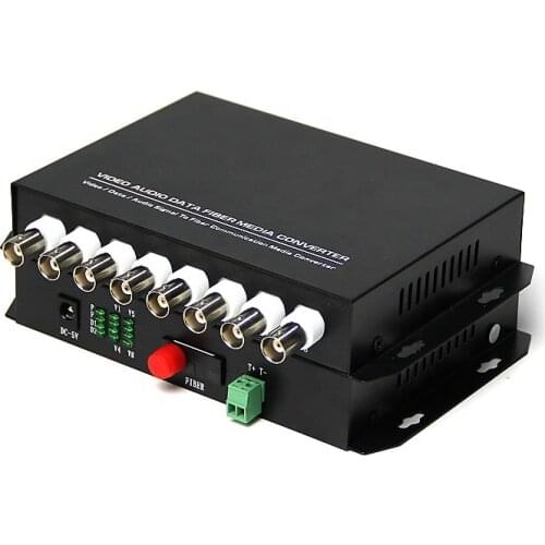 One Pair Single Mode Single Fiber 20km Distance 1 Reverse R485 Data 8 Channel Fiber Optical Video Converter For PTZ Cameras