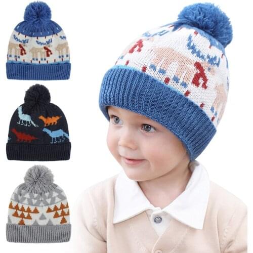 1-4T Baby Boy Girl Beanie Hat 2020 Winter Warm Toddler Children Hats and Caps Jacquard Cotton lining Woolen Knitted Kids Hat Cap