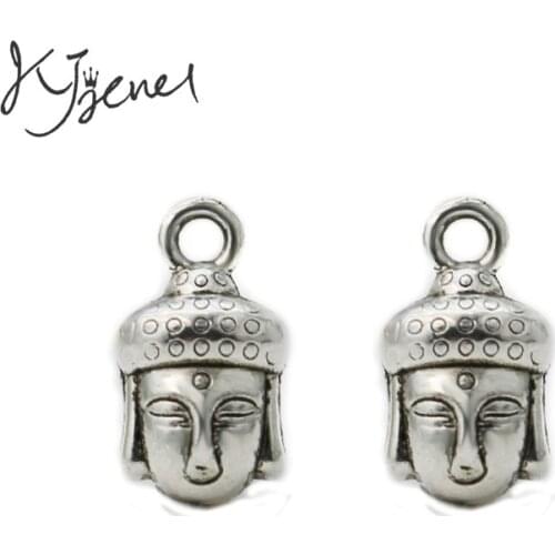 KJjewel Antique Silver Plated 3D Buddha Charm Pendant Jewelry Findings Accessories Making fit Bracelet Craft DIY 14x8mm