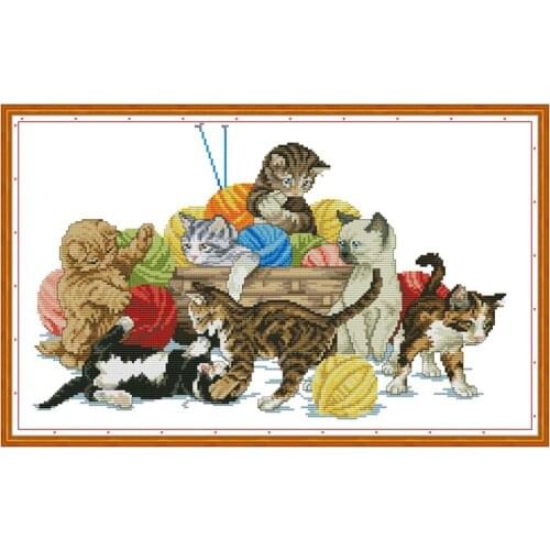 Joy Sunday Cat Counted Cross Stitch Kits Needlework for Embroidery Kit 14ct Printed Canvas Pattern DIY Cross Stitch Handicraft
