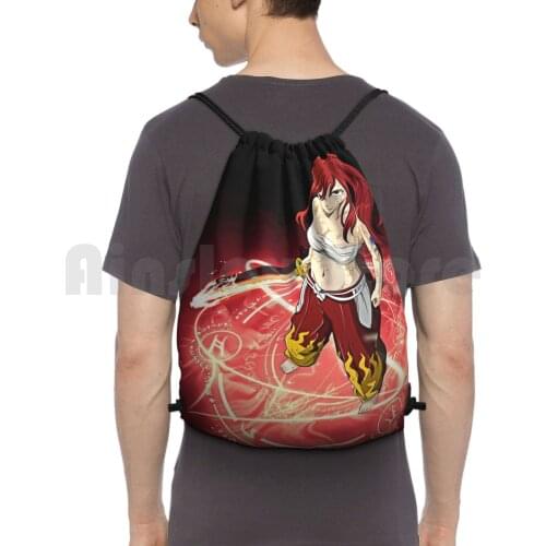 Erza Scarlet Backpack Drawstring Bag Riding Climbing Gym Bag Fairy Tail Fairytail Hero Gray Man Anime Animation Manga Shonen