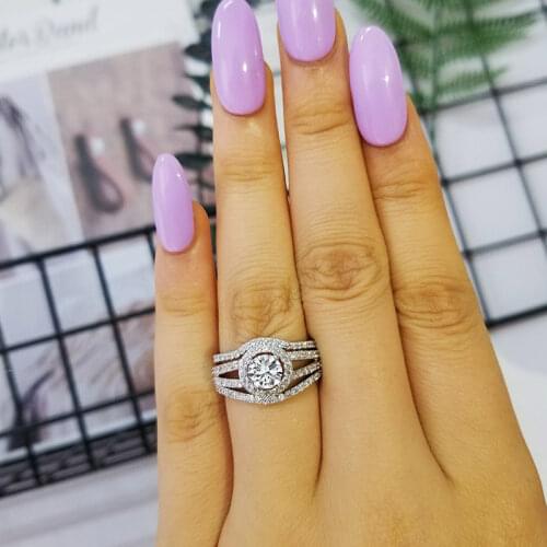Moonso 925 Sterling Silver rings set pair band 3 pieces Ring sets for women Genuine wedding engagement anillos anel aneis R235X