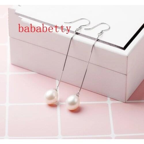 New fashion contracted Natural Tibetan Silver White Drop Pearl Earrings 9-11mm