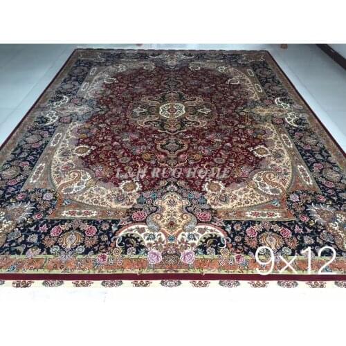 Free shipping 9'X12' 230 Line Handmade Silk Oriental Persian Rug hand Knotted silk carpet for home decoration