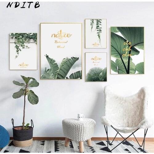 Scandinavian Green Leaf Plant Canvas Wall Art Poster Nordic Style Nature Print Painting Minimalist Decorative Picture Room Decor