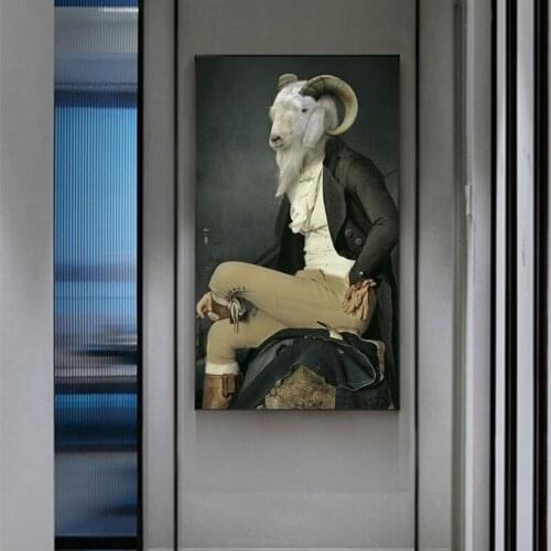 Modern Human Face Beast White Goat Poster and Print Big Size Wall Art Pictures for Living Room Entrance Painting Modern Tableaux