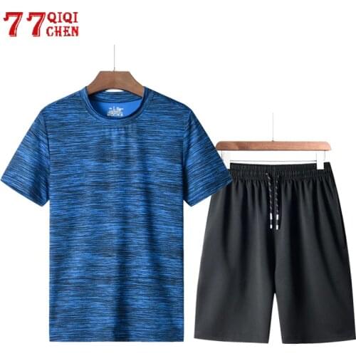Fitness Tracksuit Set Men Summer Quick Dry Sporting Suit Male Plus Size 8XL Shorts+Tshirt Summer Casual Two Piece Breathable Set