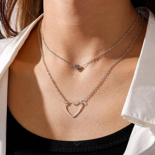 Trendy Heart Necklaces for Women Hollow Heart Pendant Multilayered Chain Necklace Gold Silver Color Collier Daily Jewelry