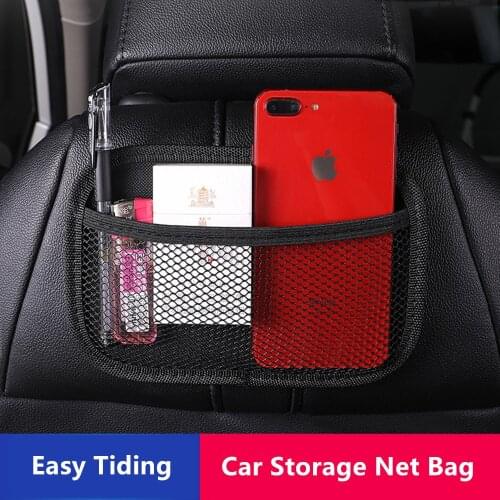 Universal Car Storage Bag Adhesive Paste Net Pocket Cage Auto Organizer Pen Card Keys Phone Holder Storage Bag Car Accessories