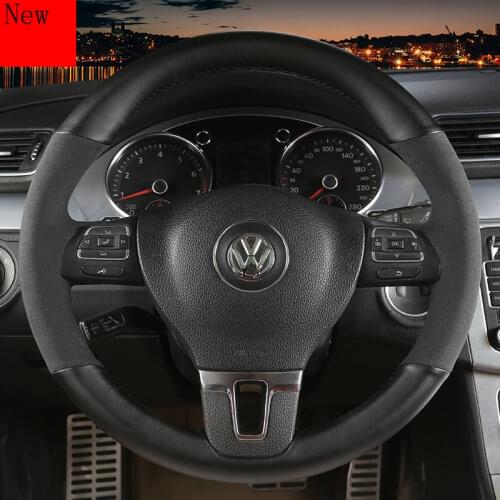 High-quality DIY Hand-stitched Leather Suede Car Steering Wheel Cover for Volkswagen Magotan B8 B6 Car Accessories