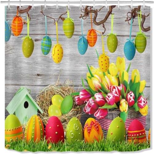 Easter Bunny Color Eggs Polyester Shower Curtain Fabric Waterproof Bathroom Curtains Bathtub Accessories Decor Hanging Cloth