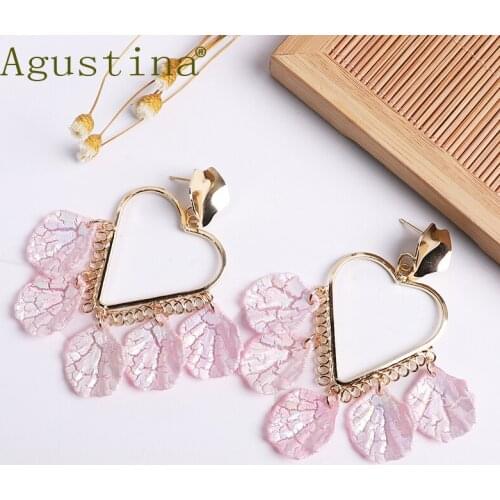 Agustina Bohemia Petals Pink Drop Earrings Fashion For Women tassel heart Earrings Girls gift Jewelry