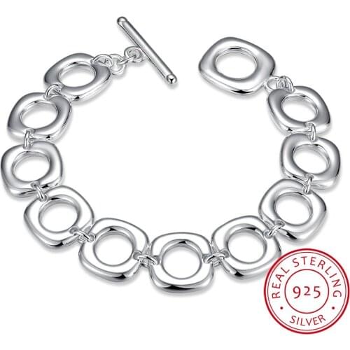 Hot Sale 925 Silver Square Bracelet Cuff For Women Wholesale 925 Sterling Silver Fine Jewelry Chunky Chain Bracelet Mujer