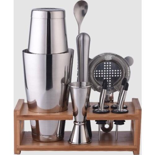 OAPE 10pcs 600/800ml Stainless Steel Bartenders Cocktail Shaker Mixer Spoon Drink Bartender Kit Bars Set Tools With Four Pourers