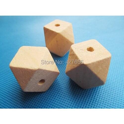 100pcs 25mm Large Unfinished Faceted Natural Wood Spacer Beads Charm ,14 Hedron Geometricf Figure Wooden Beads,DIY Accessory