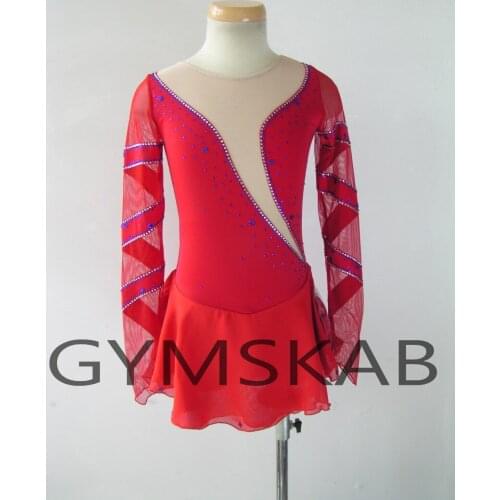 2018 New Style Figure Skating Dress Womens Girls Customized Ice Skating Dress Long-sleeved Gymnastics Costume 6608