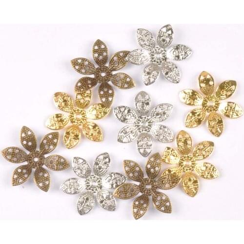 24mm 20Pcs Metal Crafts Flowers Connectors Wraps Filigree For Jewelry Making Pendants DIY Scrapbooking Decoration yk0762-7