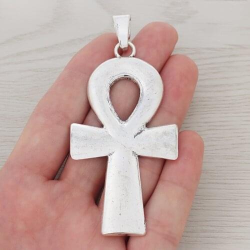 3 x Large Ankh Egyptian Cross Charms Pendants for Necklaces Jewelry Making Findings 80x42mm