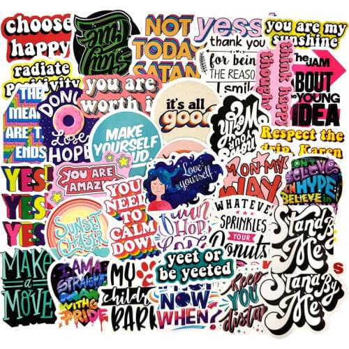 50pcs/pack Creative Inspirational phrase Graffiti Stickers For Furniture Wall Desk DIY Chair Toy Car TV Guitar Motorcycle