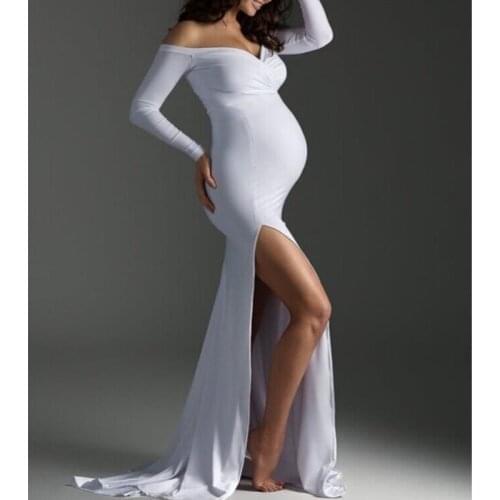Maternity V-neck hem slit long-sleeved long-sleeved dress Tailor Long Sleeve Dress Photo Photography Evening Dress