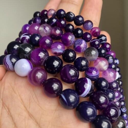 4/6/8/10/12mm Natural Stone Purple Striped Agate Beads Round Loose Spacer Beads for Jewelry Making Diy Bracelet 15inch Wholesale
