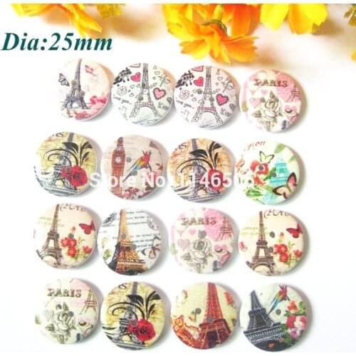20pcs Mixed 2 Holes Eiffel Big Ben Wooden Buttons Fit Sewing Scrapbook 25 mm botones, botoes Sewing Accessories