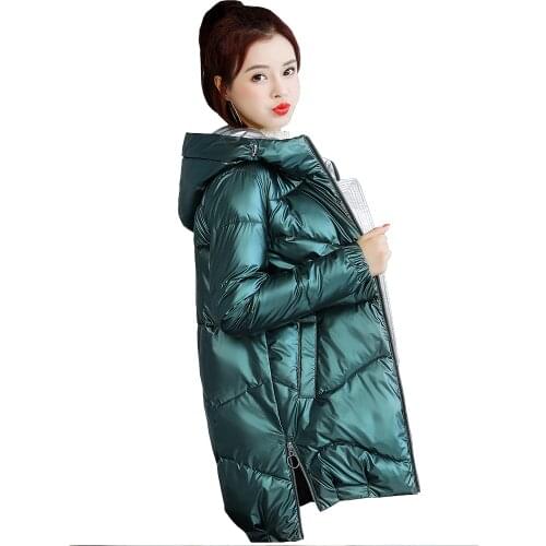 Long parka women Long shiny new jacket female hooded bright skin quilted jacket winter coat
