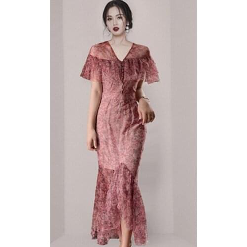 ZAWFL Elegant V-neck Short Sleeve Women Dresses Vintage Slim Waist Ruffles Female Dress Ruched Spring Summer Vestidos 2021