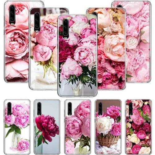 Elegant Pink Purple Peony Flower On the Vase Case for Huawei P20 P30 P40 P Smart Z + P10 Mate 30 10 20 Lite Pro Silicone Shell P