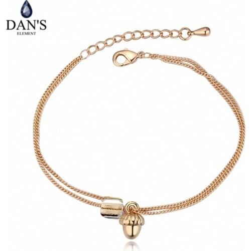 Dans Element Austrian Crystals Jewelry Champagne Cold Color Double Chains Square Crystal Pine nuts Bracelet For Women #120427
