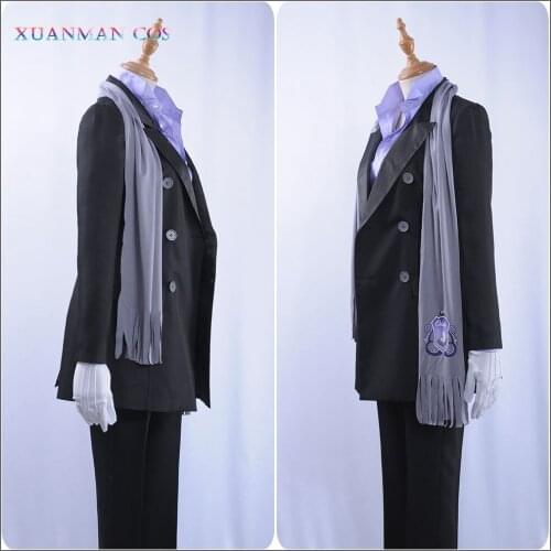 Game Twisted-Wonderland Alice in Wonderland Cosplay Costume Custom Purple Satin Shirt Trench Romper Uniform Scarf Floyd Leech