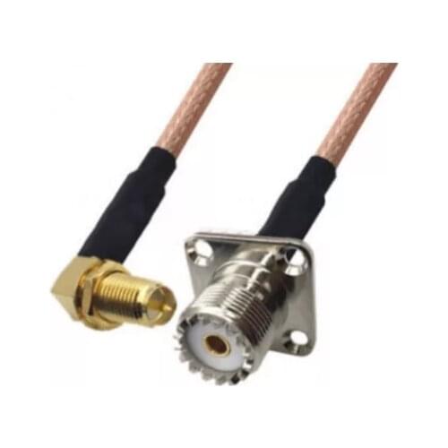 RG142 Cable RP-SMA Female Right Angle To UHF SO239 Female 4 Hole Flange Panel Mount Connector RF Coaxial Jumper Pigtail Cable