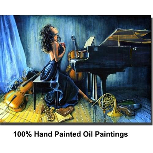 Canvas art Beautiful oil paintings girl playing piano sexy woman painting oil on canvas High quality hand-painted