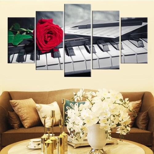 Canvas Paintings Wall Art Frame Modular HD Printed 5 Pieces Piano Keys Pictures Rose Music Compose Poster Home Decor Living Room