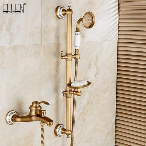 Classic Antique Bronze Bath Shower Faucet With Sliding Bar with Soap Holder Bathroom Rainfall Shower Faucet Set EL8325
