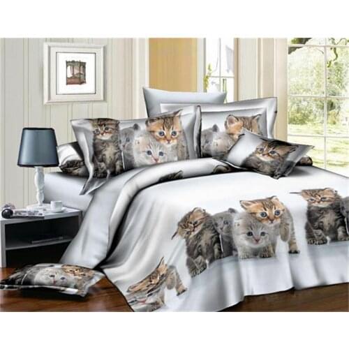 Lovely Cat 3/4 Pcs /set Bedding Set Sheet, Pillowcase & Duvet Cover Sets Super Warm Comfortable HD 3D Cartoon Home Textile 128E