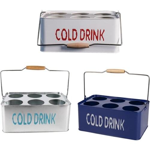 Vintage Metal Beer Bottle Carrier Basket Caddy 6-Pack for Outdoor Barbecue Picnic Home Bar Cafe Shop KTV Decor