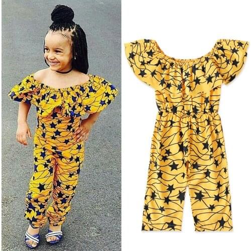 Summer Girls Playsuit Onepiece Overalls Yellow Floral print Ruffles Girls Clothing