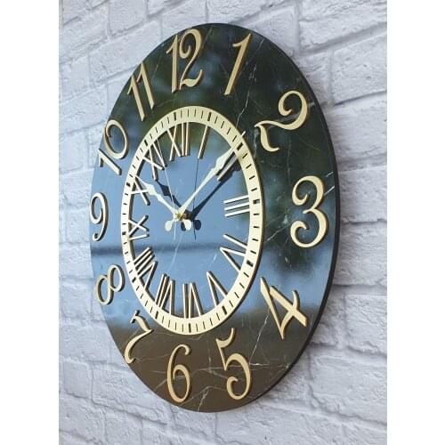 Markakanvas Marble Pattern Gold (Gold) Color Digit Wall Clock diameter 50 cm