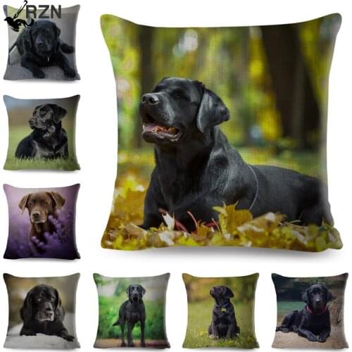 Cute Black Labrador Dog Pillow Case Decor Pet Animal Printed Cushion Cover for Sofa Home Car Linen 45*45cm Pillowcase