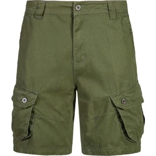 Fad Summer 100% Cotton Cargo Shorts Men Solid Color Multi-Pocket Casual Cargo Shorts Male Brand Clothing Work Short Pants New