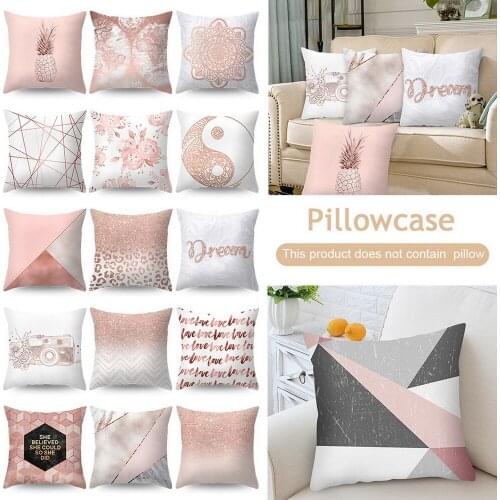 Pink Rose Square Cushion Cover Geometric Simplicity Pillow Case Polyester Throw Pillow Cover For Home Decor 18x18Inch