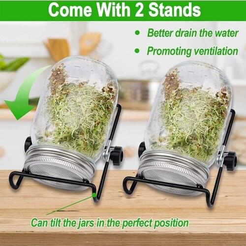 NHBR 2 Sets Glass Sprouter Jar Sprouting Jar Kit for Home Kitchen Garden Stainless Steel Lid Mason Pot with Holder 1000Ml