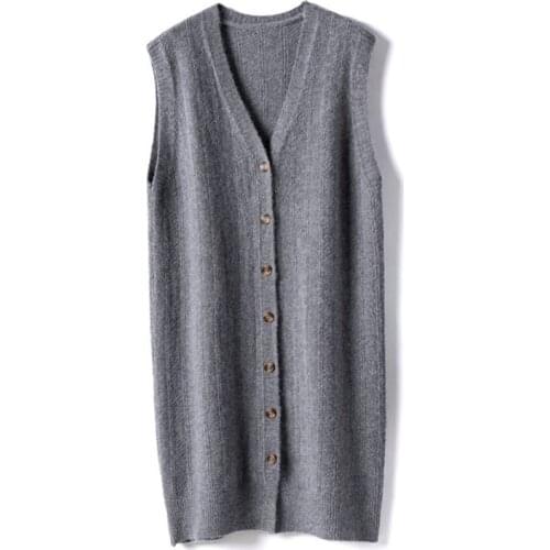 New Arrival Simple Fashion Pure Colored Women Clothes Medium-Long Sleeveless Knitted Waistcoat Cardigan Sweater Coat Female