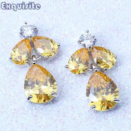 New Style Graceful Yellow Crystal Cubic Zirconia Silver Color Drop Dangle Earrings Fashion Trend Jewelry For Women B0051