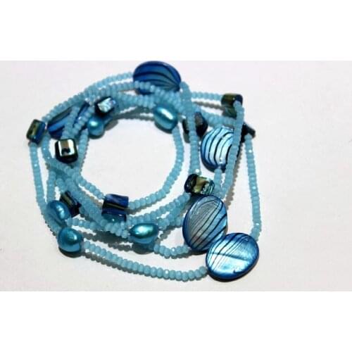 Blue freshwater pearl and Blue shell sweater necklace 8-18mm40INCH