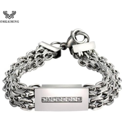 Punk Jewelry Figaro Chain Mens Bracelet Stainless Steel Silver Color /Gold With crystal High Quality women Curb Cuban Bracelets