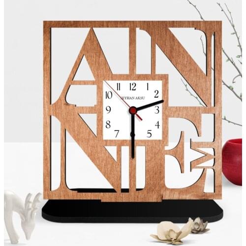 Personalized Decorative Mom Printed Wooden Desktop Clock-Home Dekarasyon The Square Scorpion Minute Hand Time Special Design Home Office business place